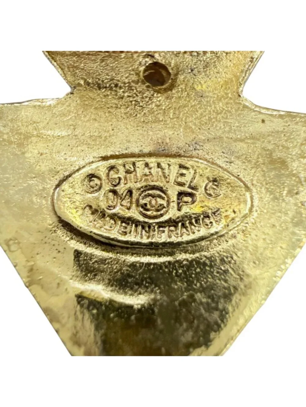 Chanel Vintage Metal CC Logo Cross Motif Earrings Gold